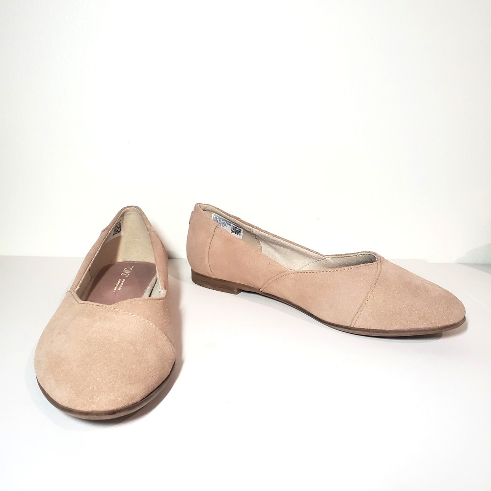 TOMS‎ Jutti Neat Suede Ballet Flats Pink Taupe Almond V-Cut Slip On Women's 8.5